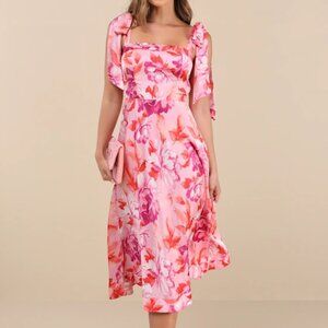 Lulus Fleurette Pink Floral Tie-Strap Midi Dress - XL